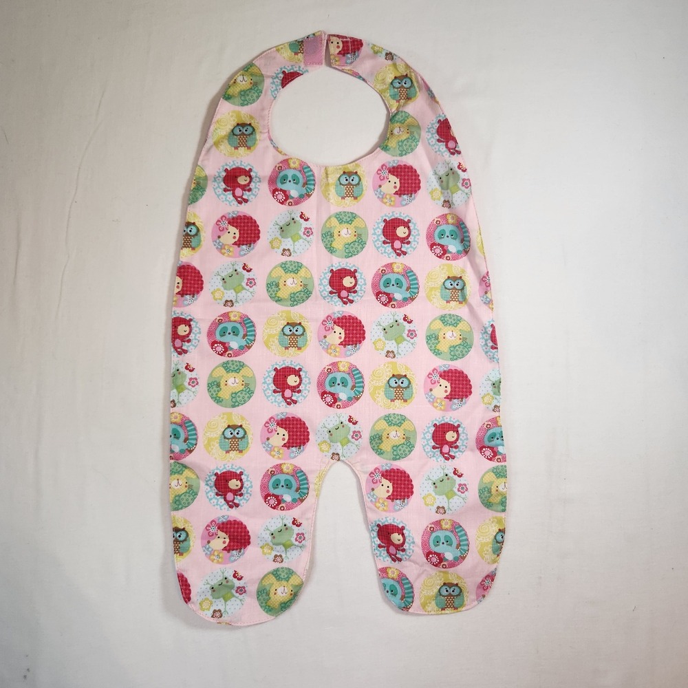 Handmade Pink Forest Animal Full Coverage Baby Bib Owl Hedgehog Frog Bunny Print